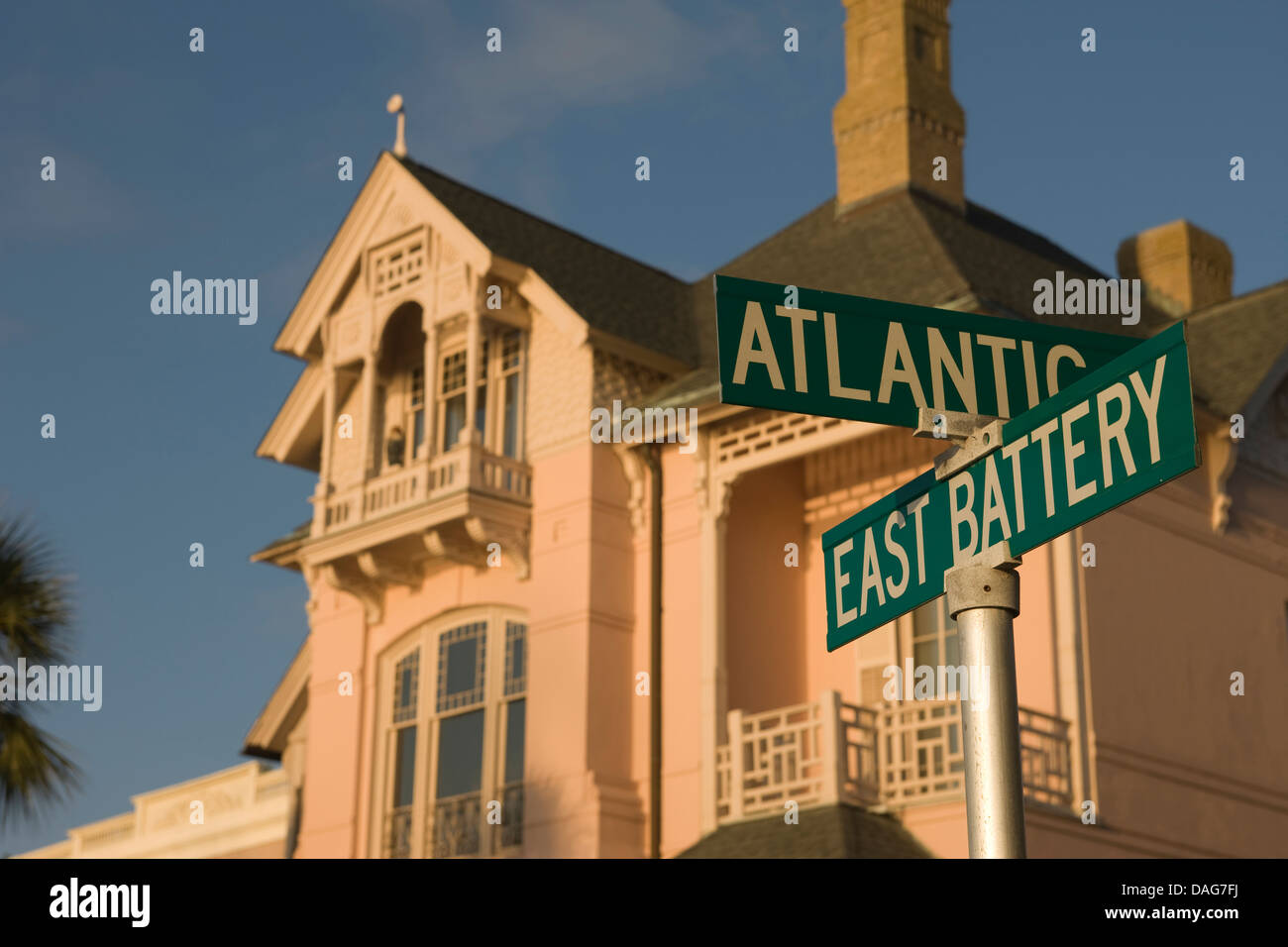 STREET SIGNS THE BATTERY PROMENADE CHARLESTON SOUTH CAROLINA USA Stock Photo