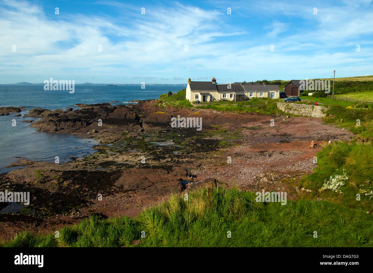 panoramic view over St. Brides Bay at the Pembrokeshire coast path popular with anglers, divers or artists, United Kingdom, Wales, Pembrokeshire Stock Photo