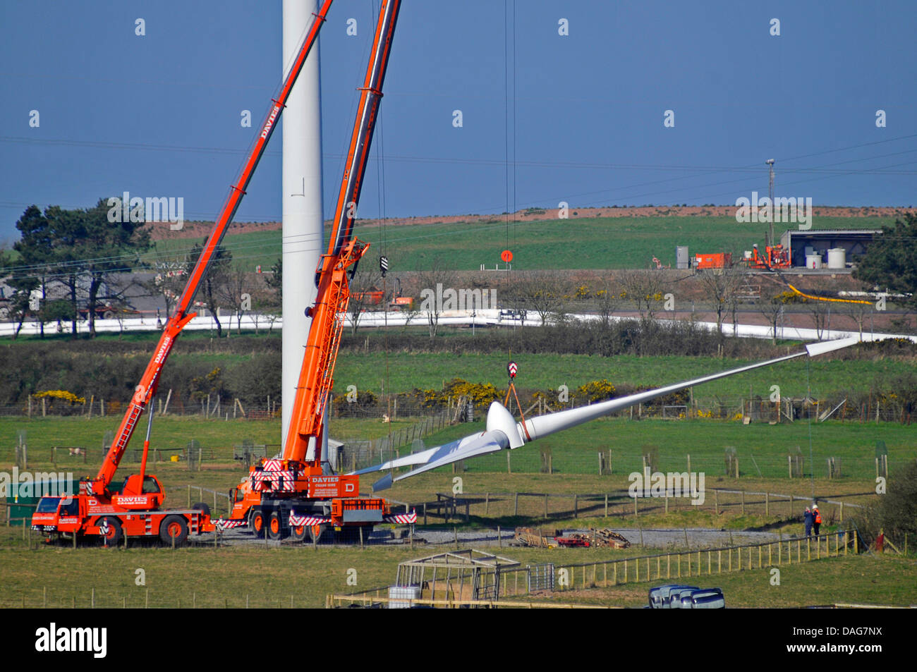 wind turbine under maintenance, United Kingdom, Wales Stock Photo