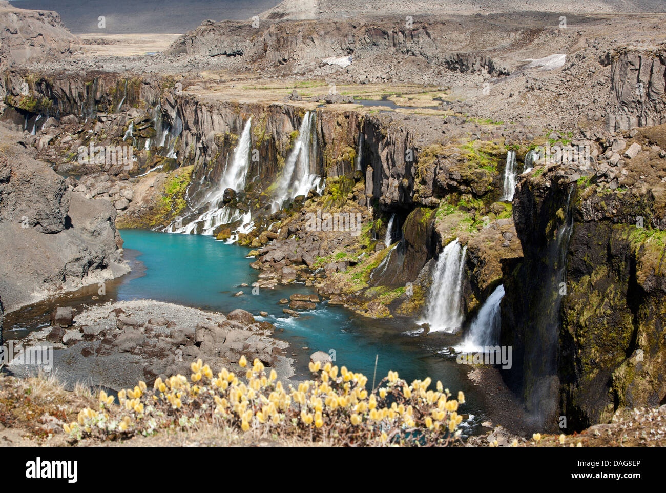 Sigöldugljúfur Waterfall - Landmannalaugar Region - Southern Iceland Stock Photo