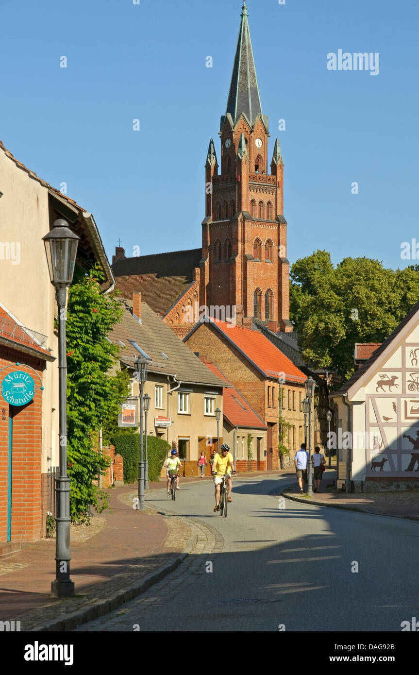 View towards St. Mary's Church in Röbel, Mecklenburg, Germany. Stock Photo