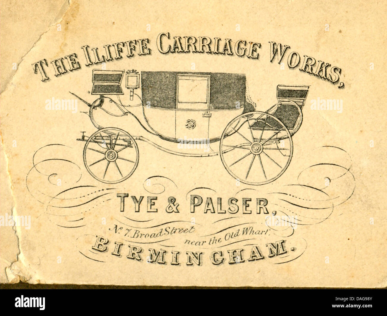 Trade card for The Iliffe Carriage Works of Tye & Palser Stock Photo