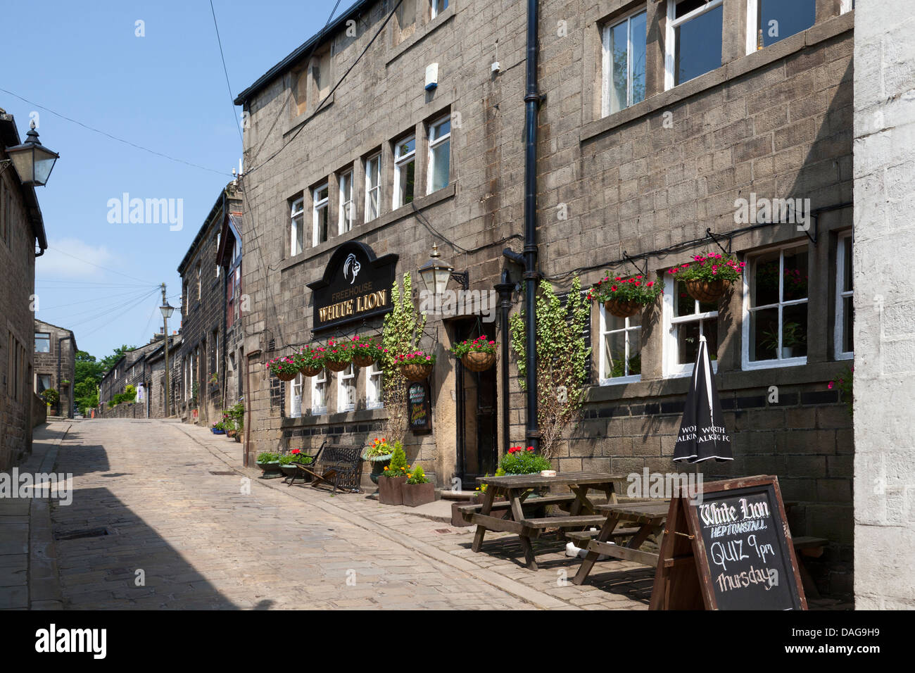 The White Lion pub in the village centre, Heptonstall, West Yorkshire