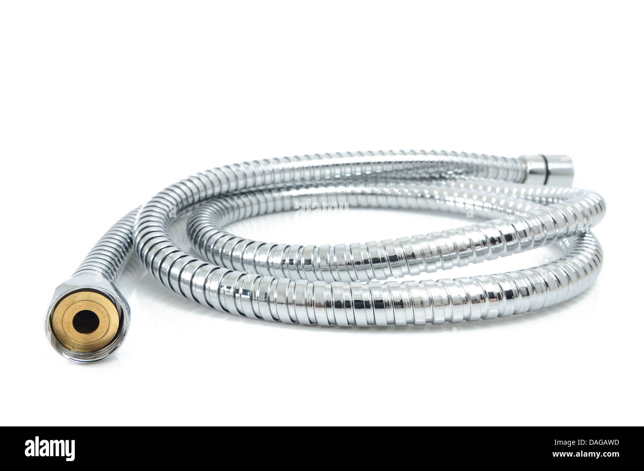 Metal hose from a shower fastened Stock Photo Alamy