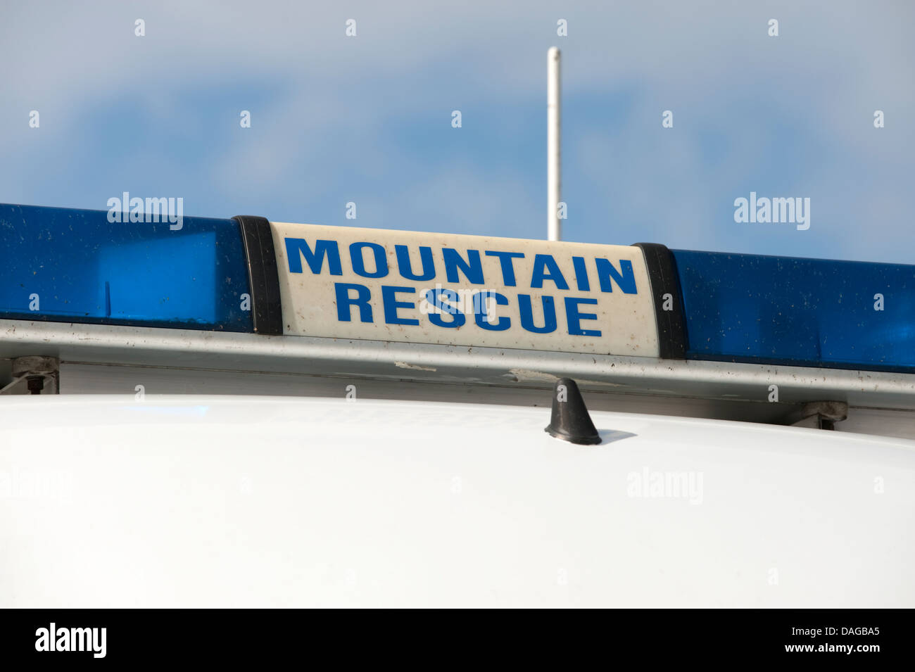 UK Mountain Rescue Sign Vehicle Emergency Services Stock Photo