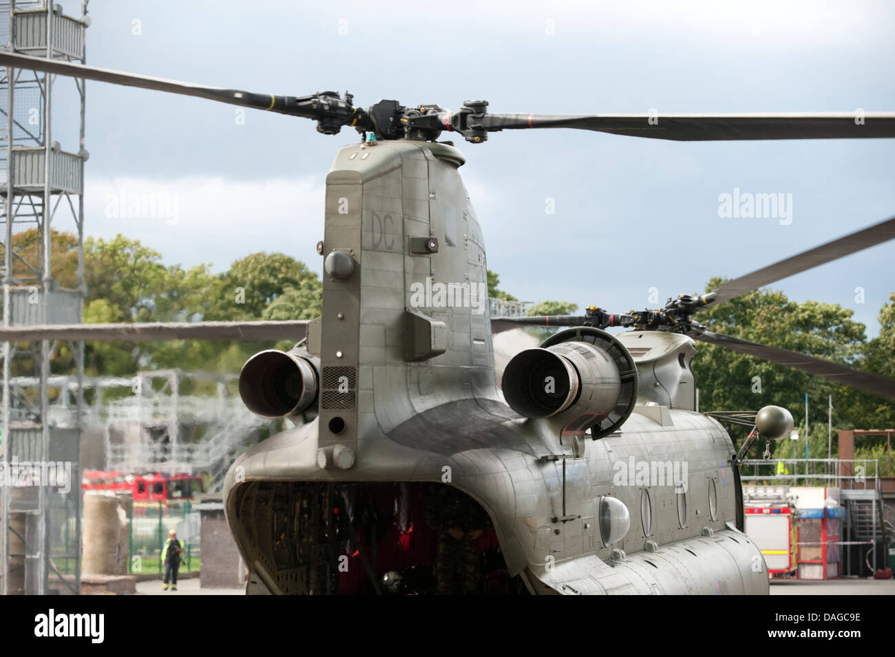 Chinook RAF Helicopter engines close up Stock Photo