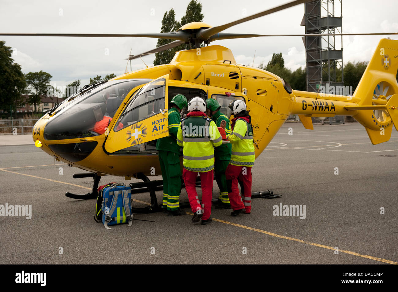Stretcher Casualty into Ambulance helicopter Stock Photo