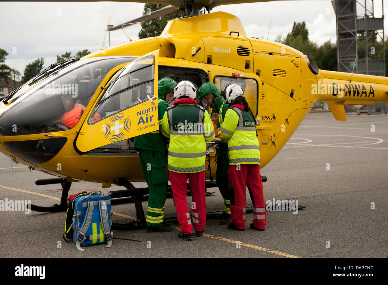 Stretcher Casualty into Ambulance helicopter Stock Photo