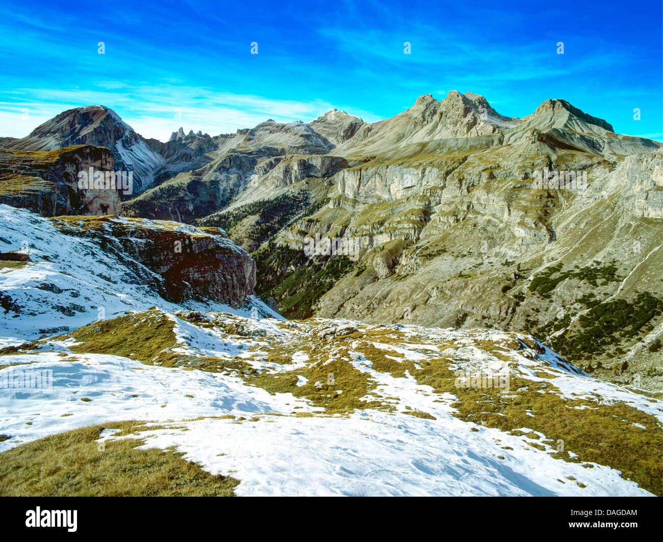 Geislergruppe in the nature park Puez-Geisler, Italy, South Tyrol, Dolomites Stock Photo