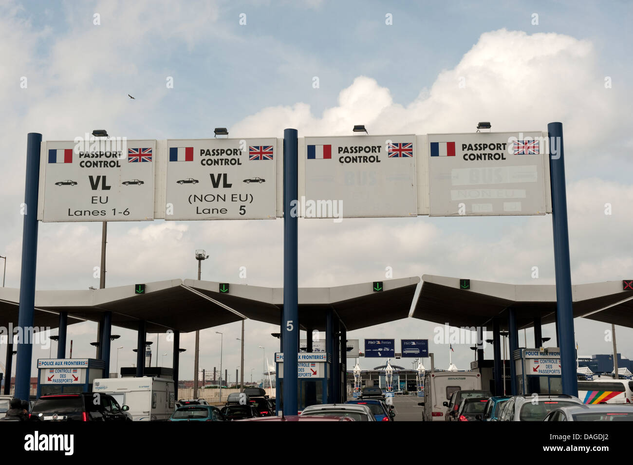 French English Passport Control Cars Calais France Stock Photo Alamy