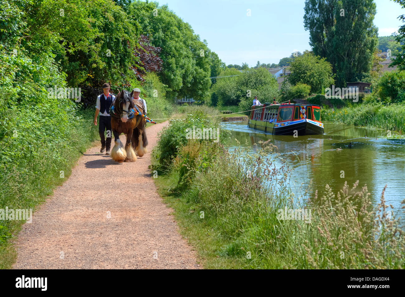 Horse drawn barge on the Great Western Canal, Tiverton, Devon, England, United Kingdom Stock Photo