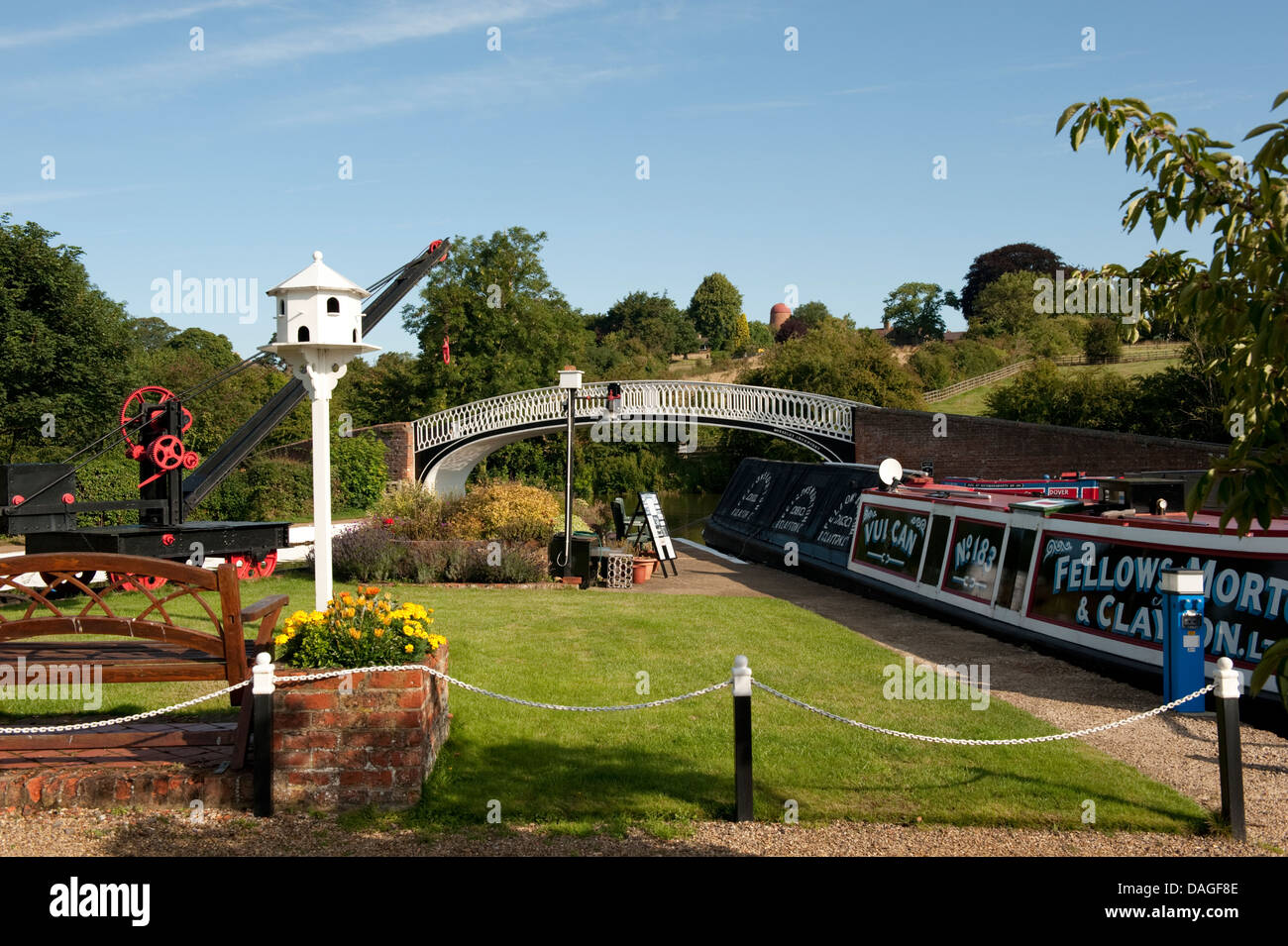Sunny Picturesque English Canal Boat Scene Stock Photo