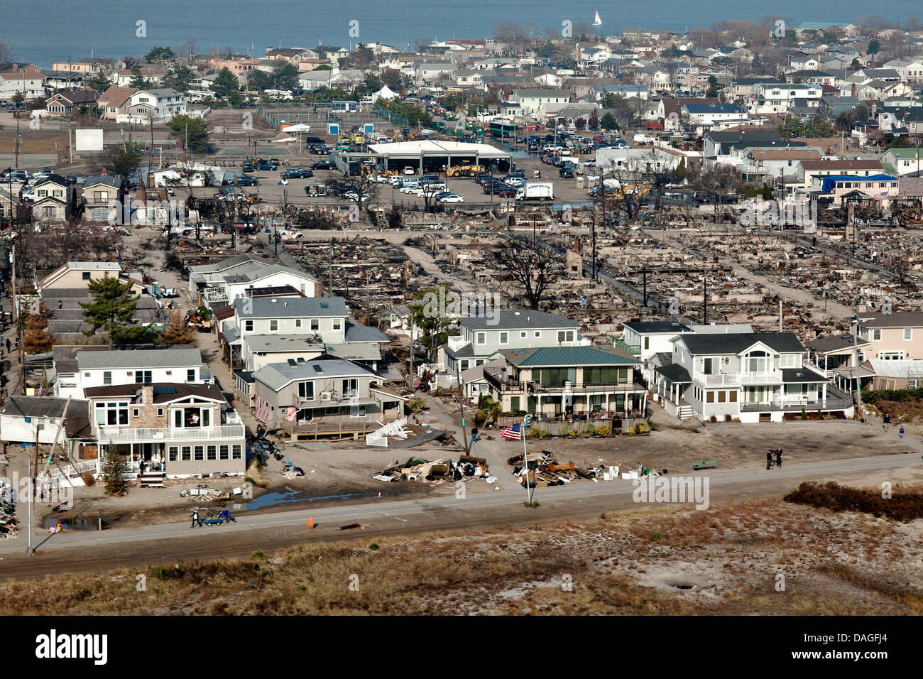 Aerial view of Hurricane Sandy damage along the New York coastline