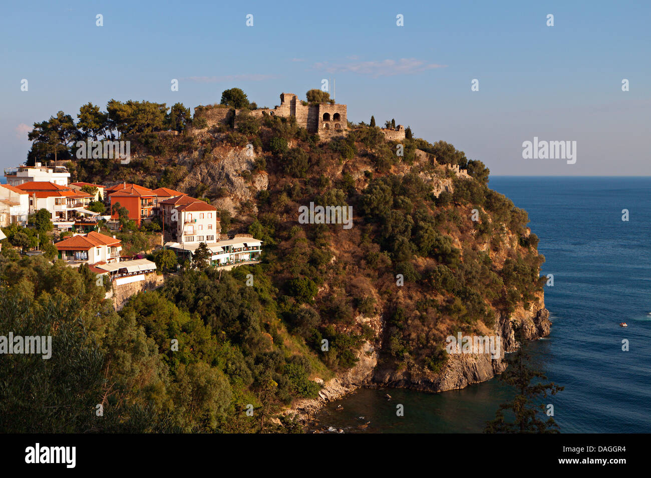 Parga town and the Venetian castle near Syvota in Greece. Ionian sea Stock Photo
