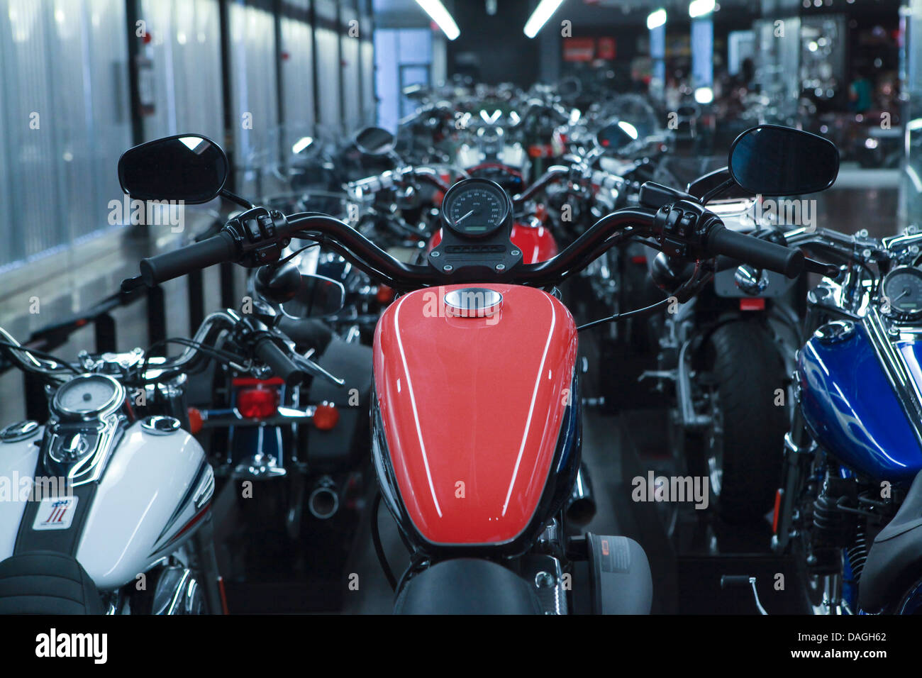 Harley-Davidson motorcycles are seen on display at the Harley-Davidson museum in Milwaukee Stock Photo
