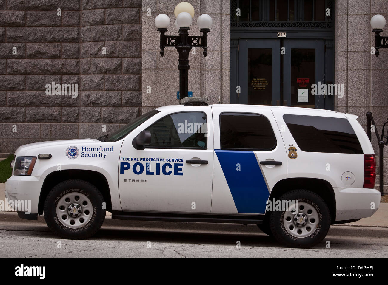 A Homeland Security police car of the Federal Protective Service is seen in Milwaukee Stock Photo