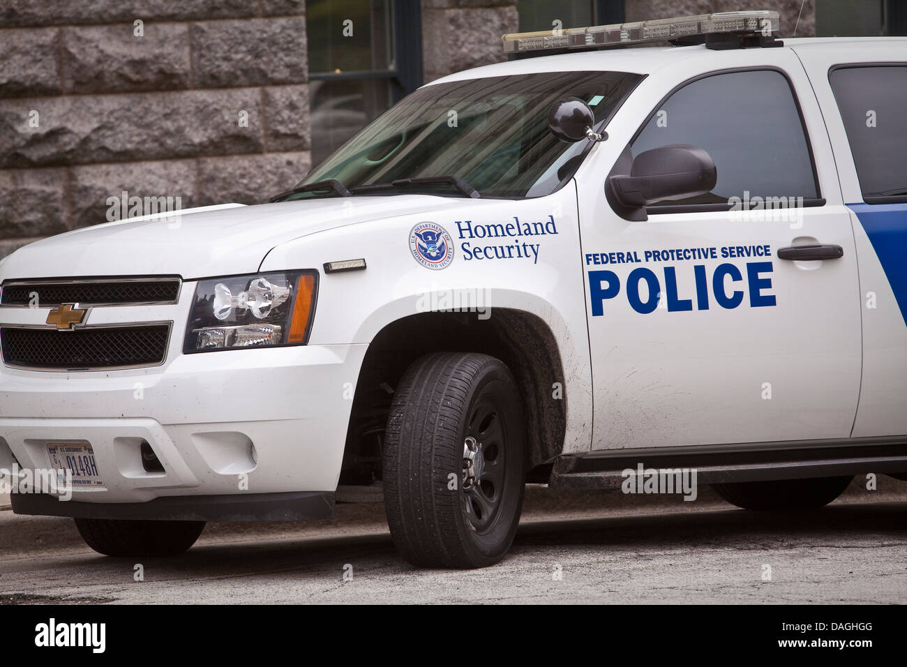 A Homeland Security police car of the Federal Protective Service is seen in Milwaukee Stock Photo