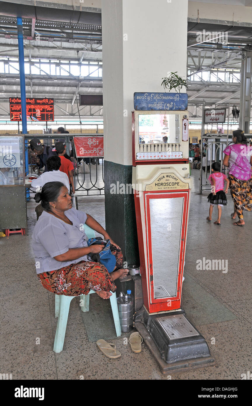 your weight and horoscope machine Railway station Yangon Myanmar Stock ...