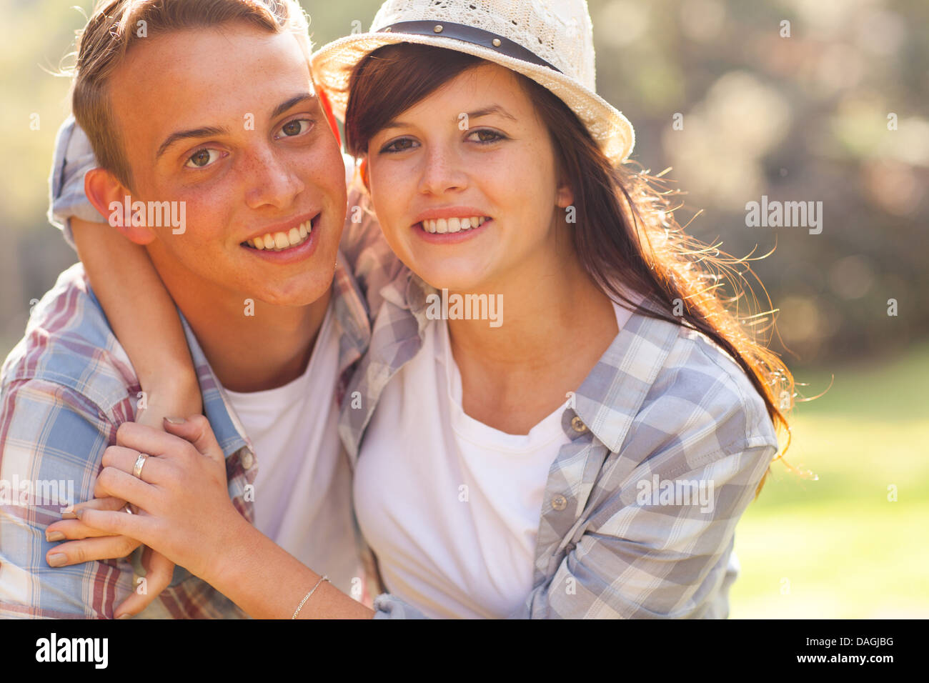 cute teenage couple first love Stock Photo