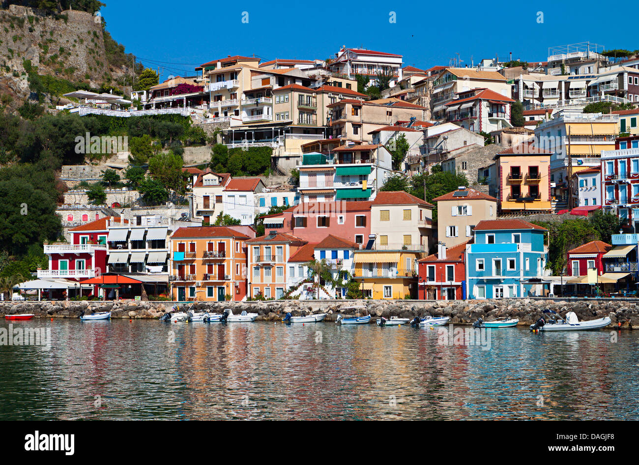 Parga town and port near Syvota in Greece. Ionian sea Stock Photo