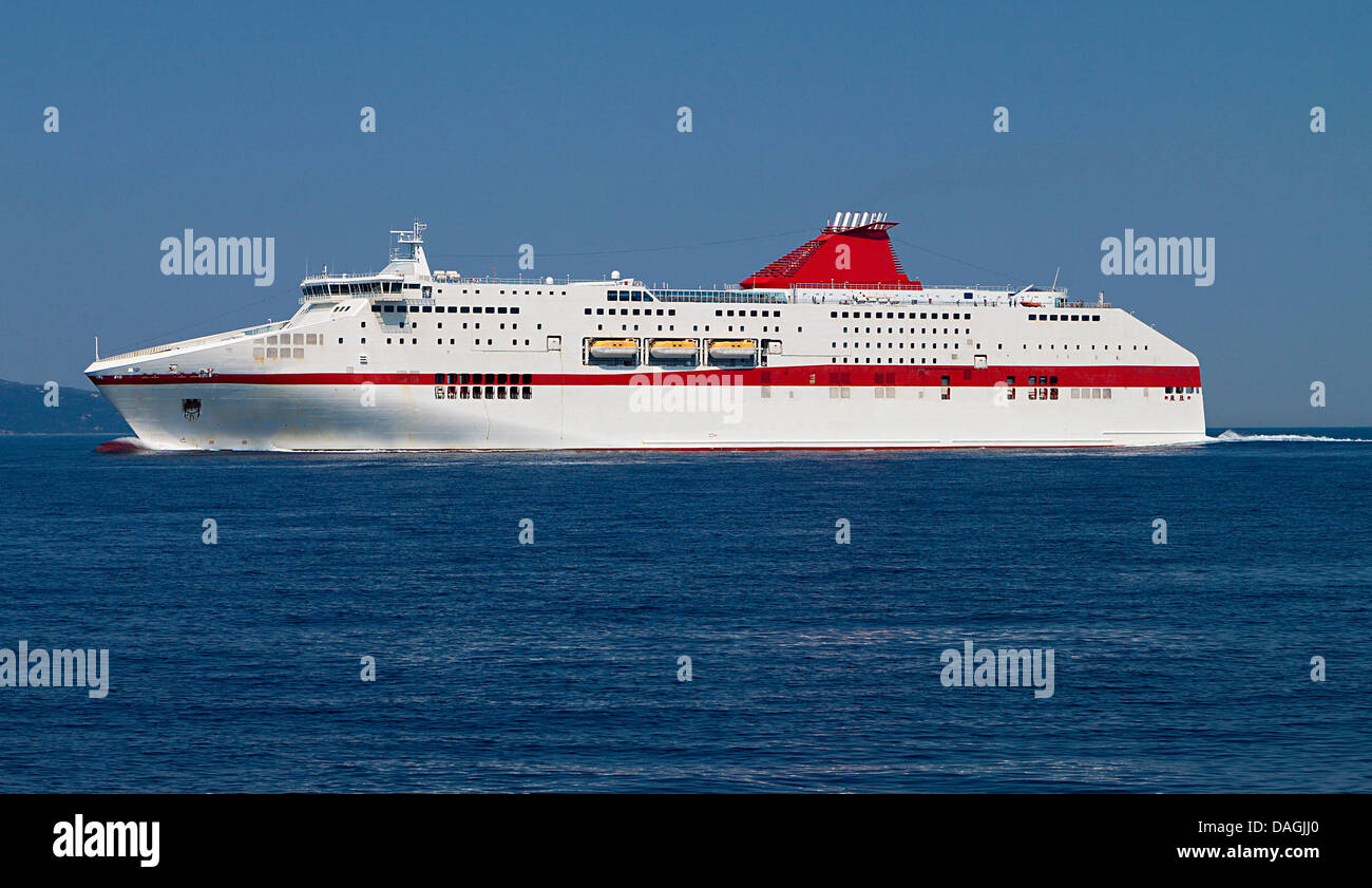 Cruiser sailing in the Ionian sea in Greece near Paxoi islands Stock Photo