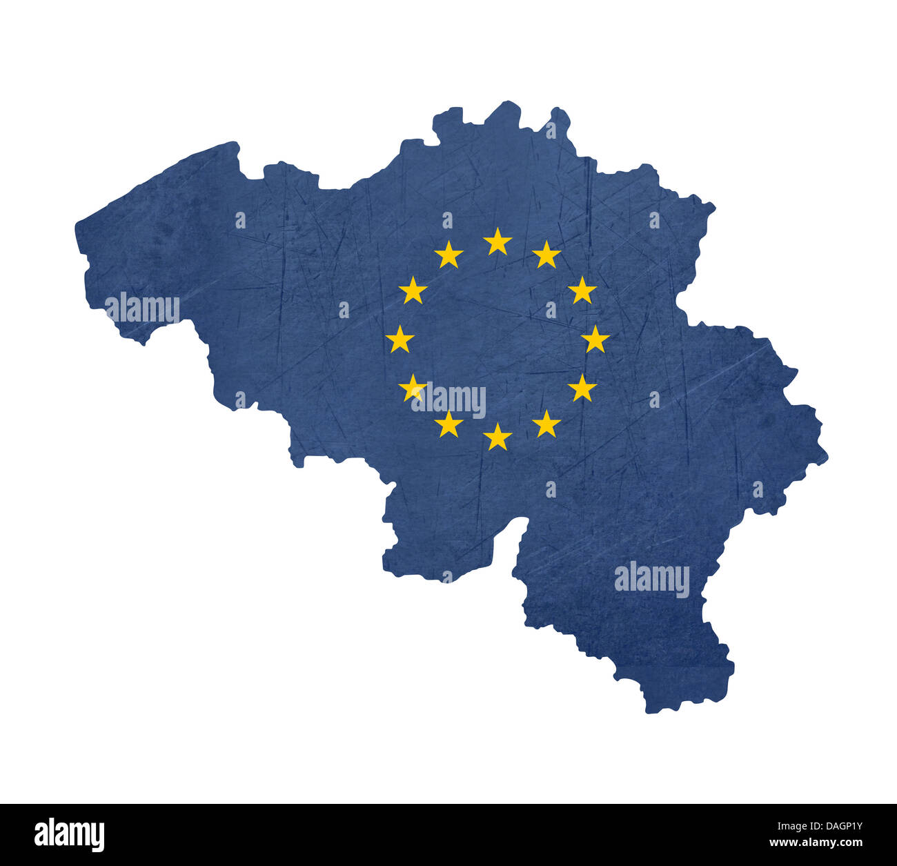 European flag map of Belgium isolated on white background. Stock Photo