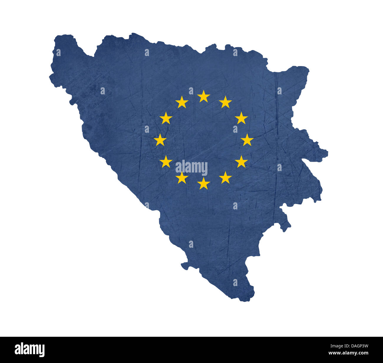 European flag map of Bosnia and Herzegovina isolated on white background. Stock Photo