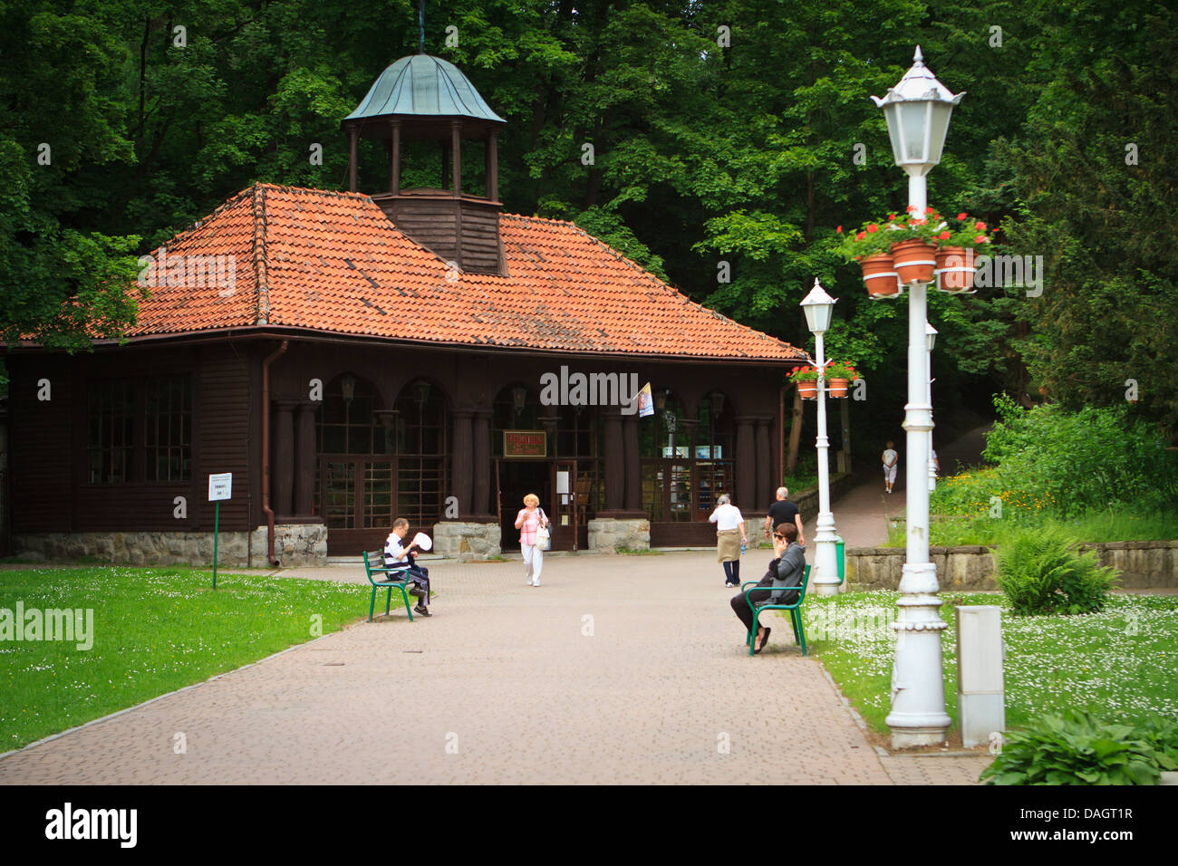 'Jan' - old pump room in Krynica-Zdroj - resort and spa in Beskidy mountains, southern Poland. Stock Photo