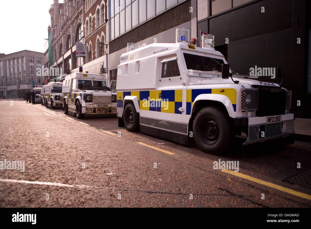 12th July 2013 Belfast, UK. A line of  PSNI Landrover prior to the Twelfth Celebration Stock Photo