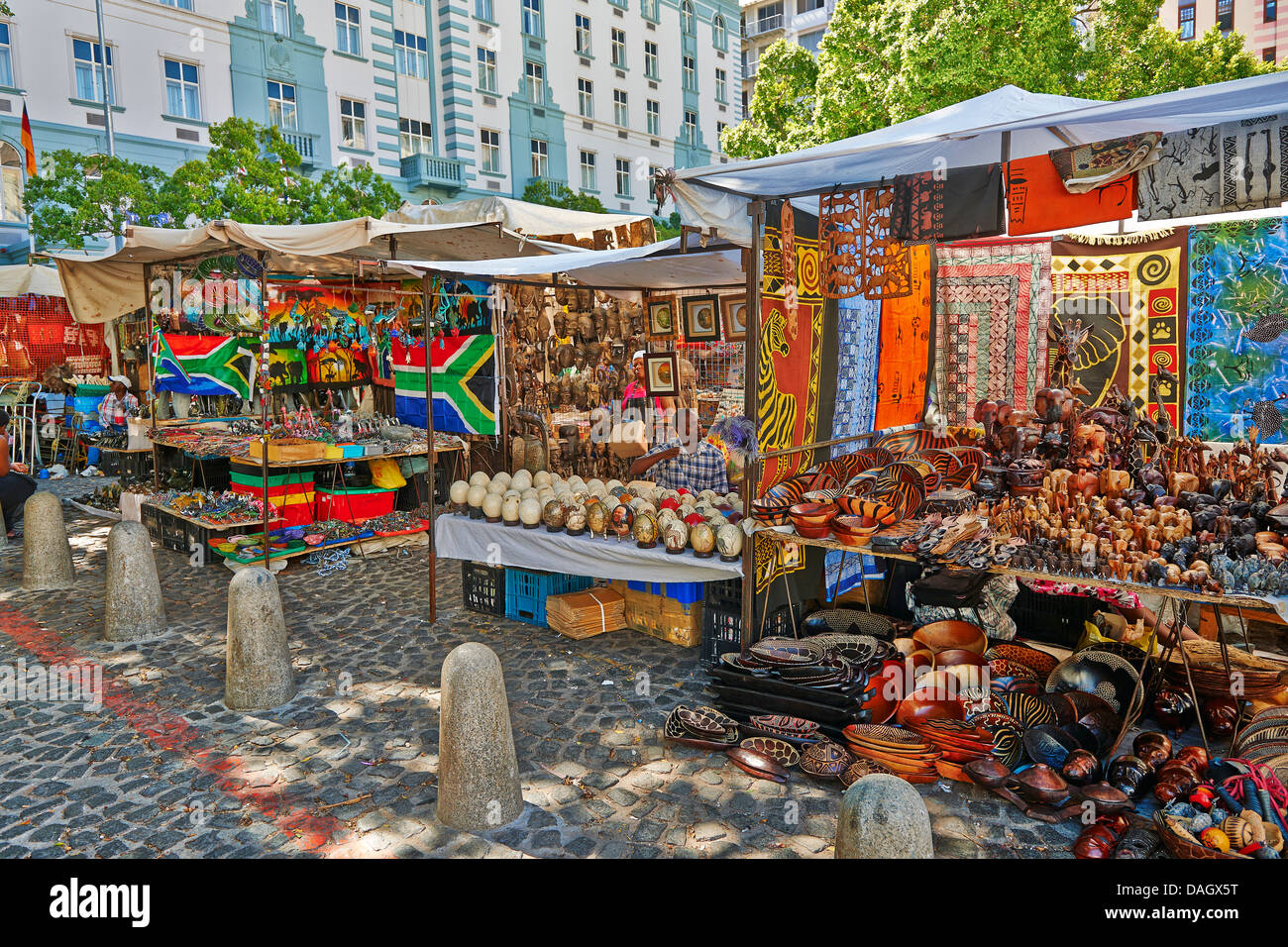 market stalls with crafts and souveniers on Greenmarket Square, Cape Town, Western Cape, South