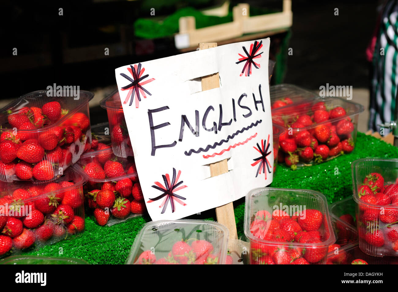 Nottingham,UK.13th July 2013.Fresh English strawberries £1.50per punet,City centre market stall. Credit:  Ian Francis/Alamy Live News Stock Photo