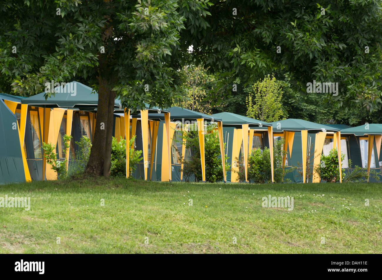 Bunch of tents in the camp. Stock Photo