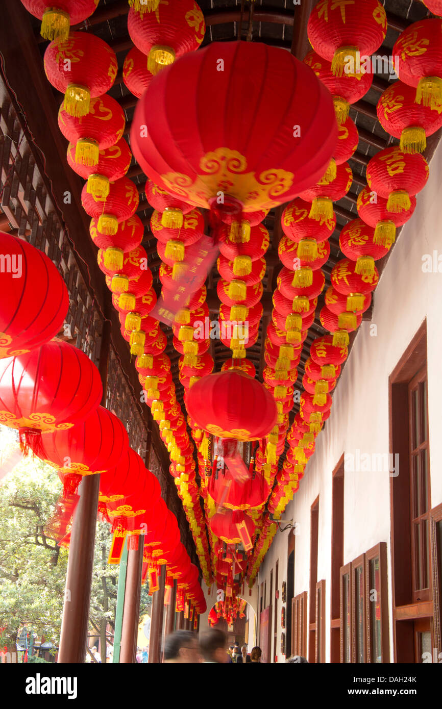 Shanghai Jade Buddha Temple Red lanterns Stock Photo