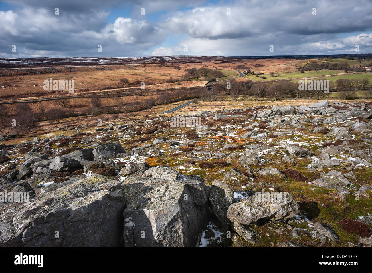 The North York Moors National Park and the undulating landscape with rocks from the Jurassic near Goathland, Yorkshire, UK. Stock Photo
