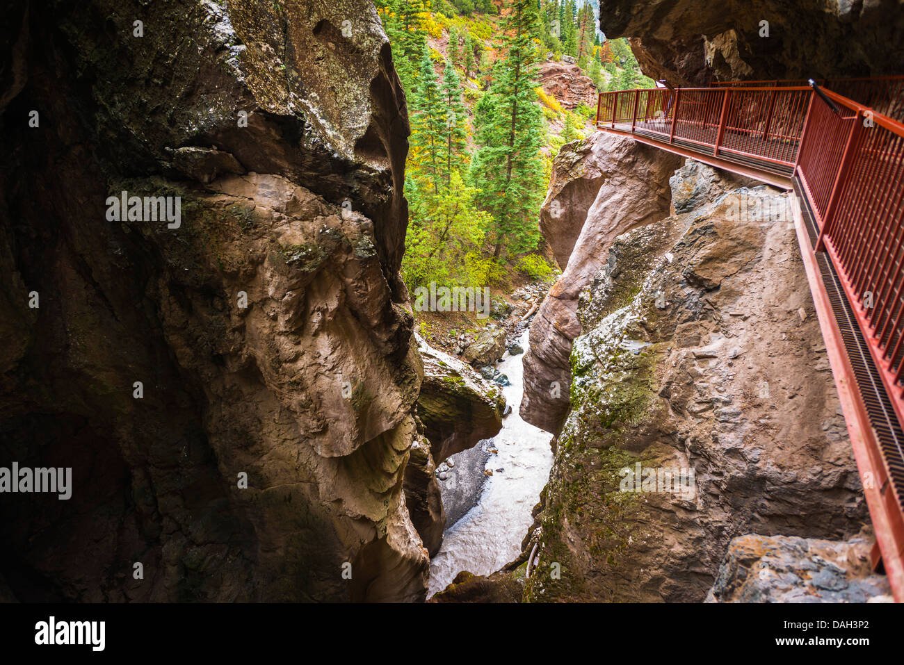 Catwalk trail into Box Canyon Falls, Ouray, Colorado USA Stock Photo