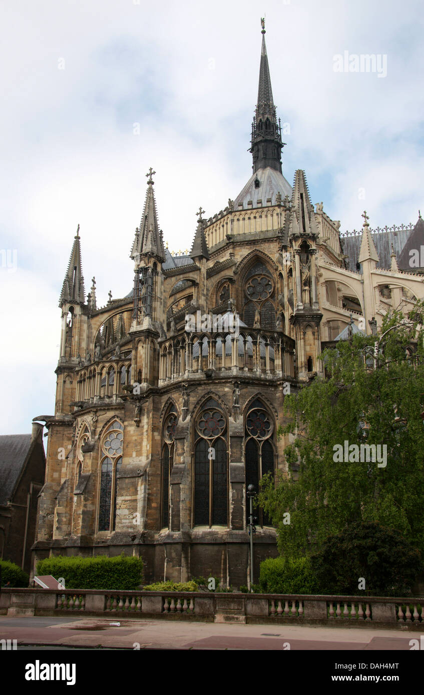 Reims Cathedral from the East Side, Reims, Marne, Champagne-Ardennes, France. Stock Photo