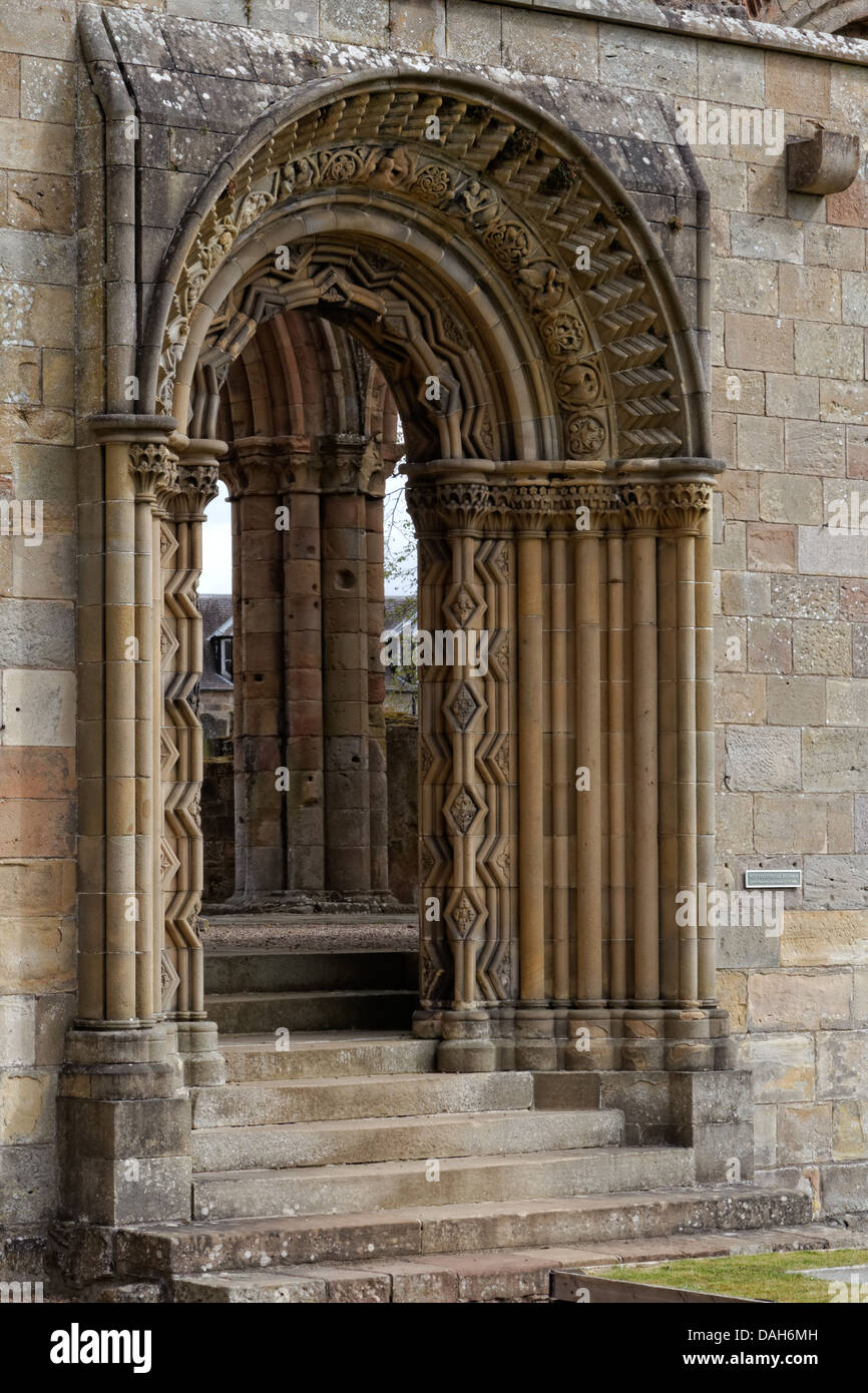Abbey of St Mary of Jedburgh restored Norman Archway Stock Photo Alamy