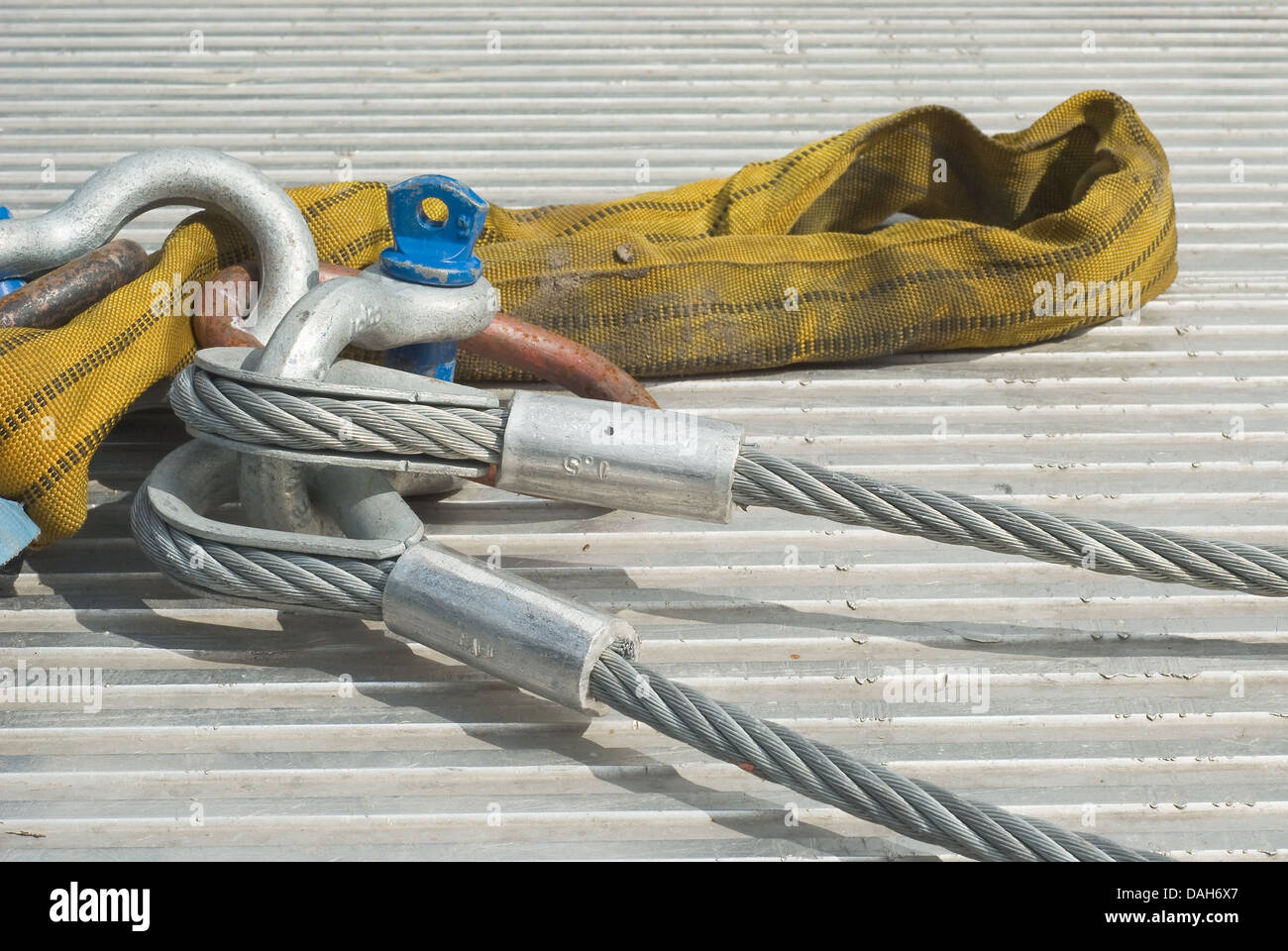 Industrial Cable with Shackle as Construction Site Equipment Stock Photo