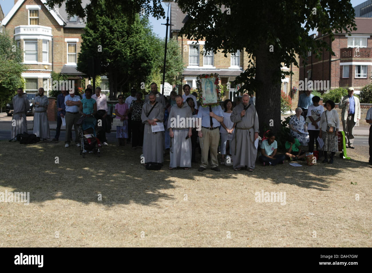London, UK. 13th July 2013. Catholic anti abortionists praying and leafleting at the Marie Stopes Clinic in, Ealing, London, UK. 13th July 2013. Credit:  martyn wheatley/Alamy Live News Stock Photo