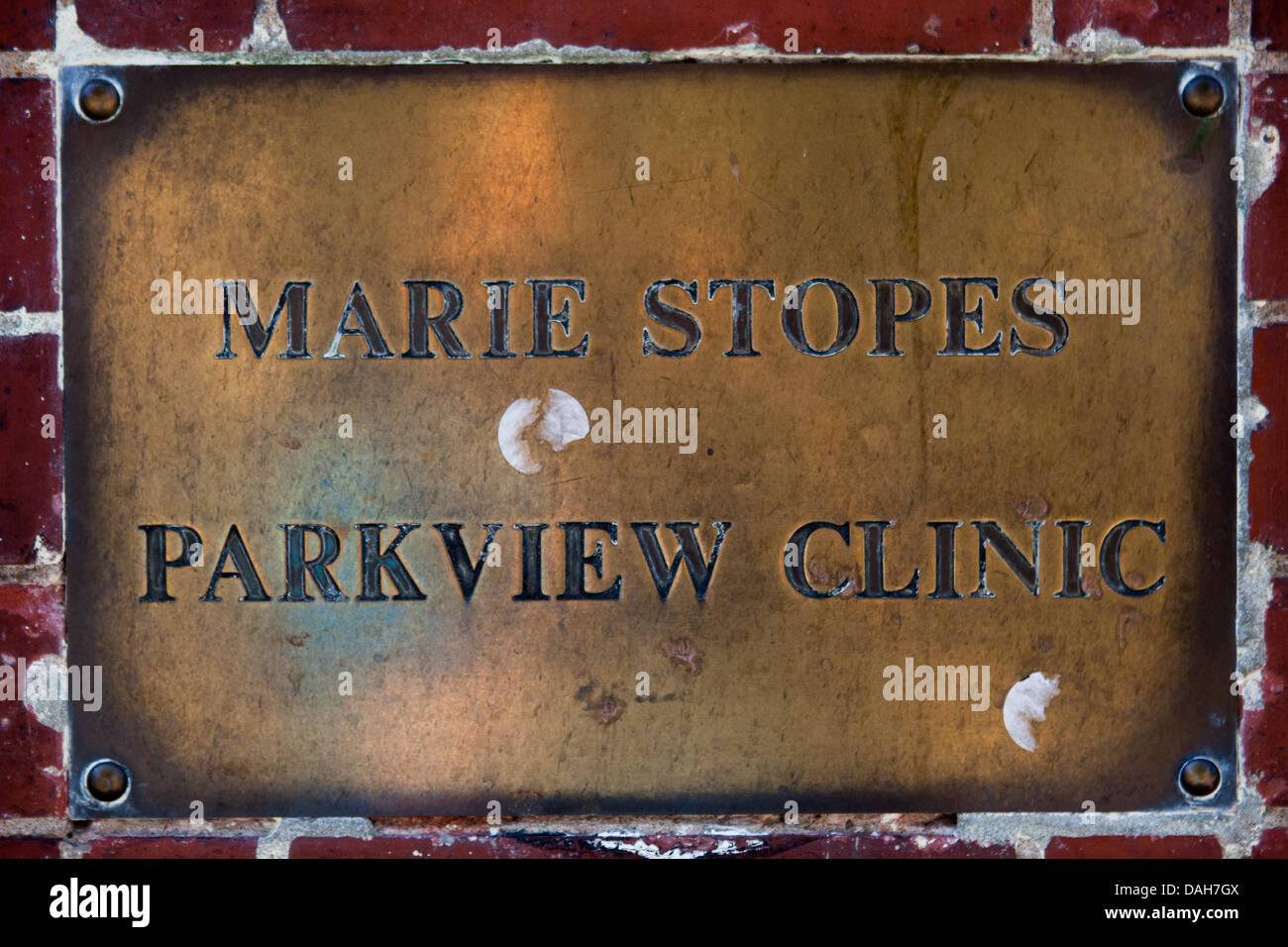London, UK. 13th July 2013. Name plaque at Marie Stopes Clinic in Ealing where Catholic anti abortionists have been leafleting women and holding prayer vigils. London, UK. 13th July 2013. Credit:  martyn wheatley/Alamy Live News Stock Photo