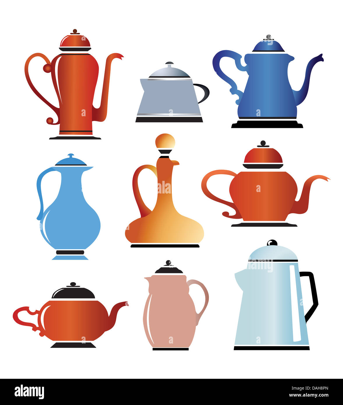 A set of silhouettes colored cookware color on white Stock Photo - Alamy
