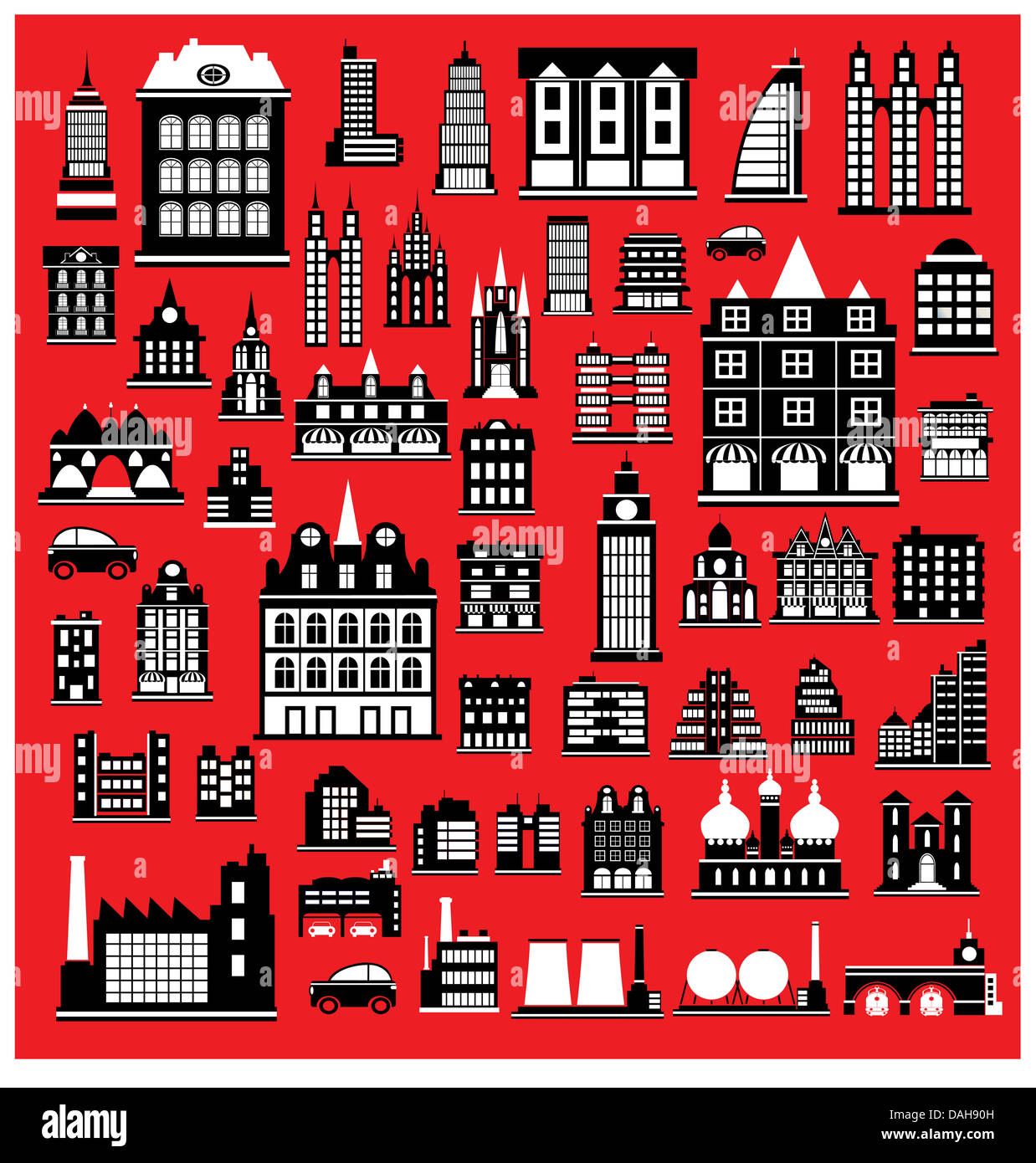 Various variants of houses on the red Stock Photo - Alamy