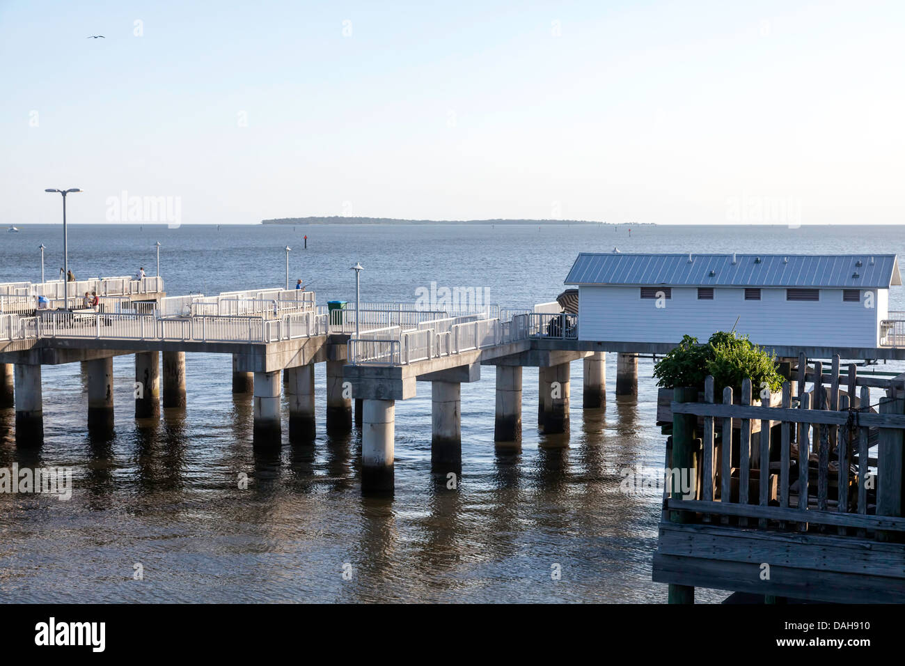 Public fishing pier on Dock Street in Cedar Key, Florida along the Gulf