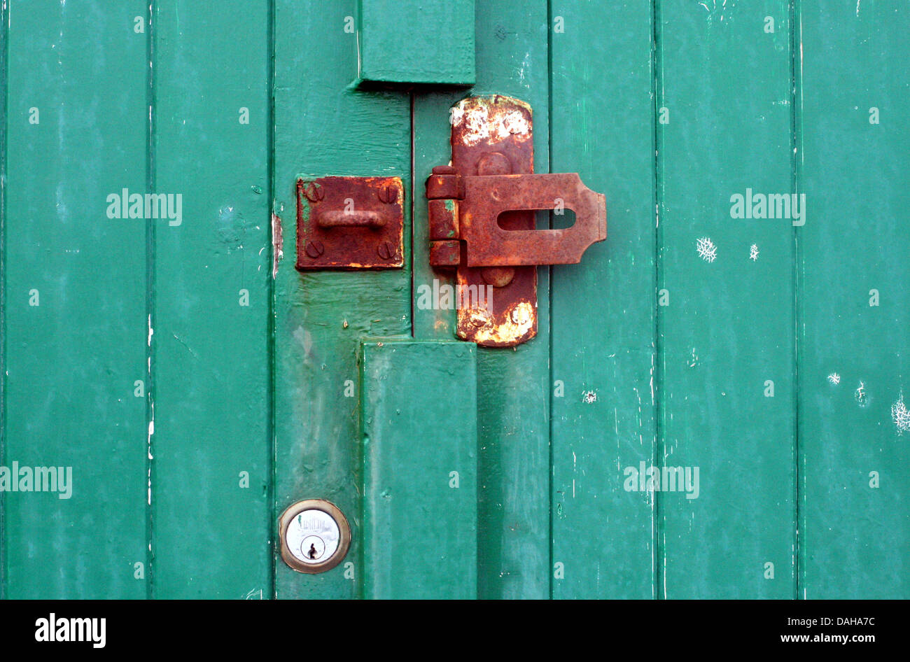 Rusty Lock on Old Door Stock Photo