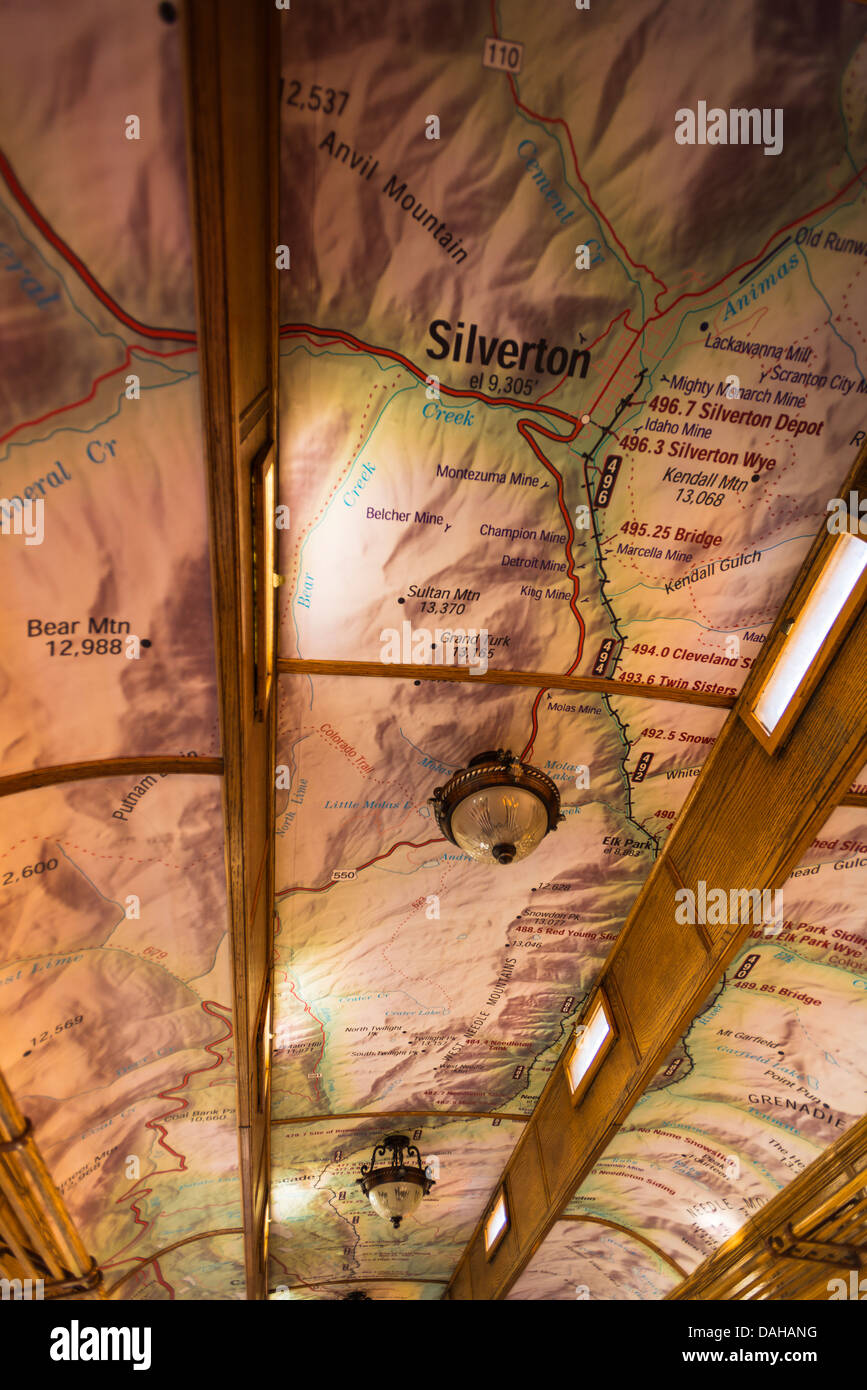 Map on the ceiling of a passenger car, Durango & Silverton Narrow Gauge ...