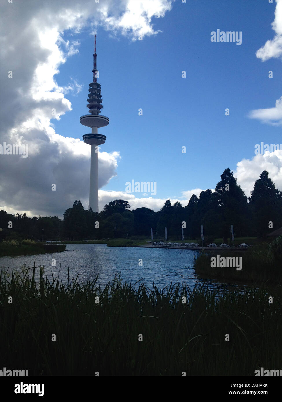 Heinrich Hertz Turm Tv Tower In Hamburg Germany Seen Past A Lake At Heinrich Hertz Turm Tv Tower In Hamburg Germany Seen Past A Lake At