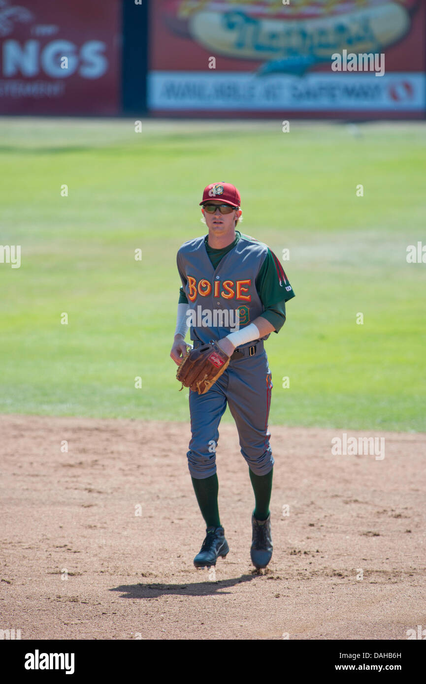 Vancouver, Canada. 12th July, 2013. Trevor Gretsky # 9 (Son of Wayne Gretsky) playing at Season home game between Vancouver Canadians and Boise Hawks at Scotiabank Field at Nat Bailey Stadium Vancouver , British Columbia Canada on July 12 2013 . Photographer Frank Pali Credit:  Frank Pali/Alamy Live News Stock Photo