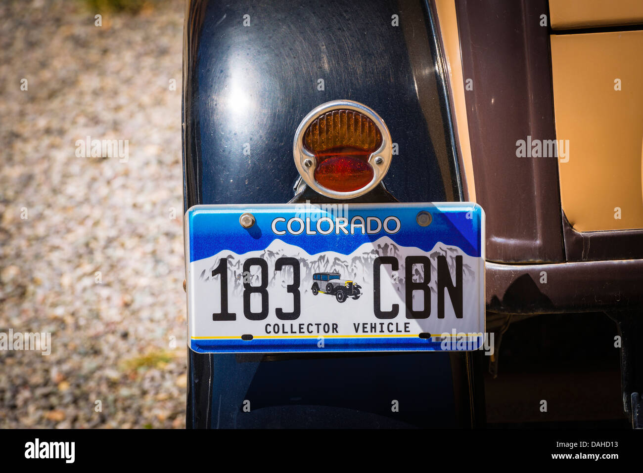 Historic vehicle license plate, Silverton, Colorado USA Stock Photo