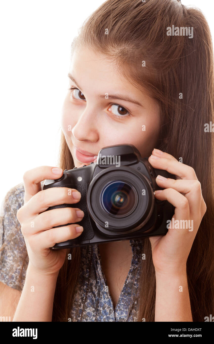 portrait teenager girl on a white background Stock Photo - Alamy