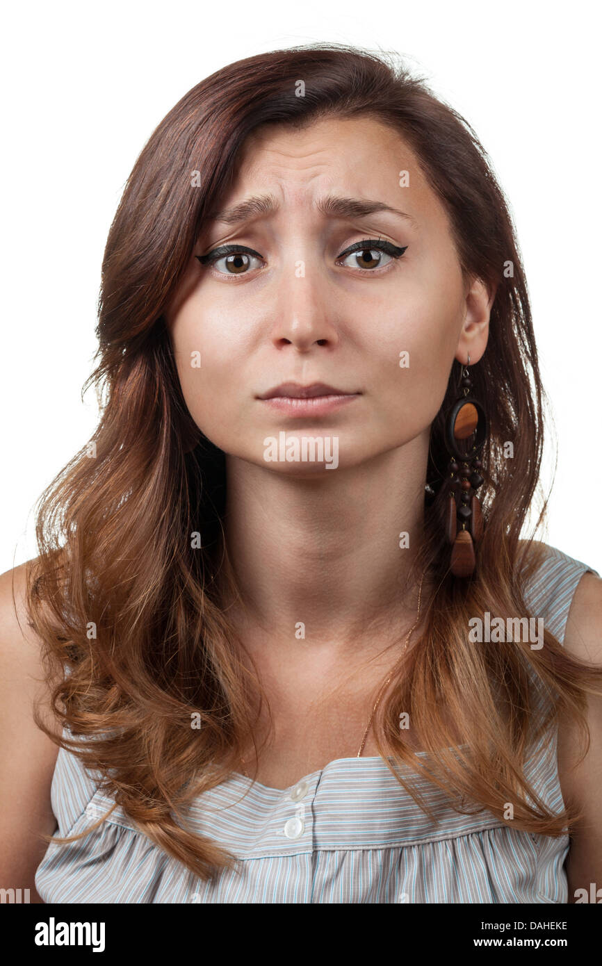 Pity. Emotions woman on a white background Stock Photo